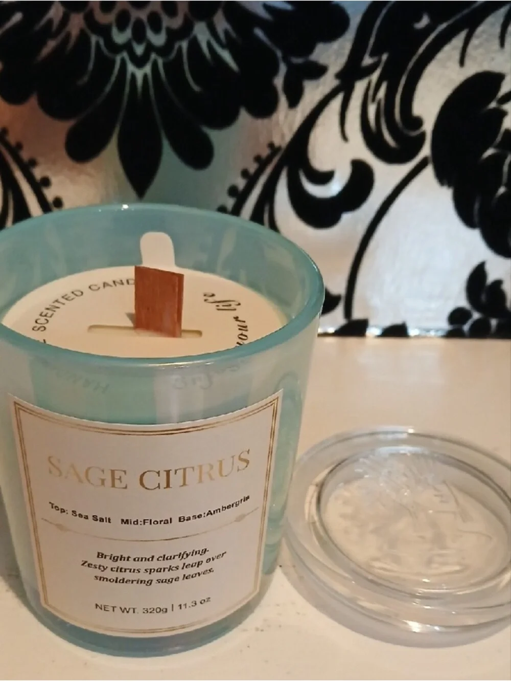 Sage Citrus Wooden Wick Candle W/ Gift Box